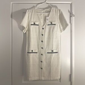 Loft Button Detail White and Black Mini Dress